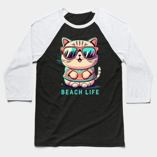 Beach Life Cool Cat Baseball T-Shirt
